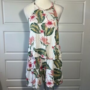 Roxy Women's Tropical Floral‎ Print Halter Romper Jumpsuit L